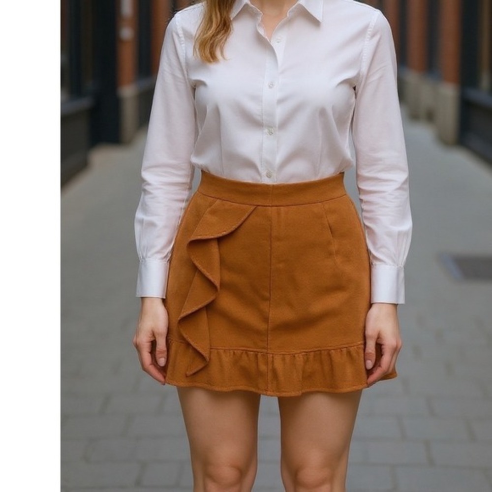 J Crew Mercantile Camel Brown Wool Blend Ruffle A-Line‎ Skirt Size 12